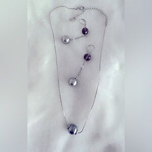 Cookie Lee Vintage Silver / Black Pearl Jewelry Set—Necklace & Earrings
